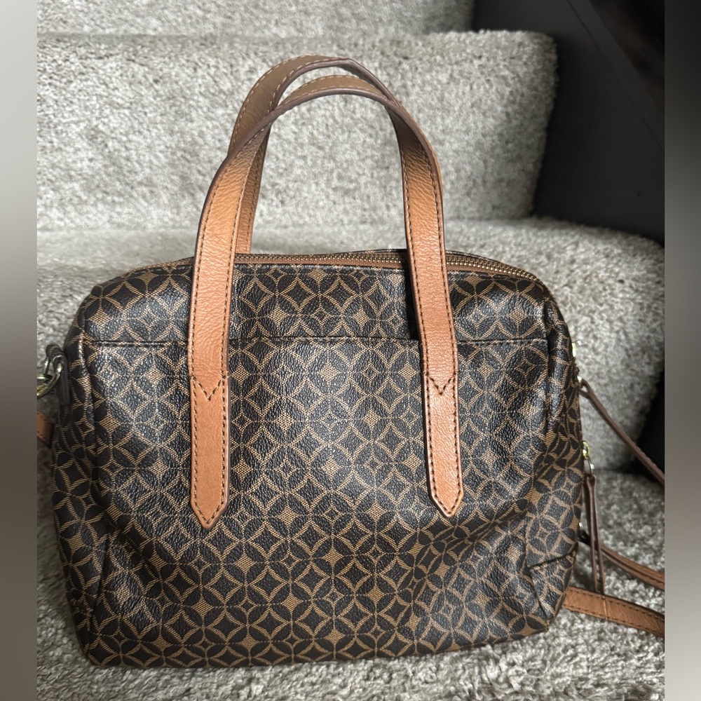 Fossil Sydney Brown Geo Pattern Canvas Coated Purse